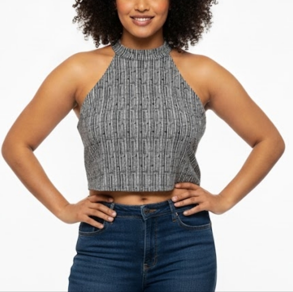 3/$20 Stella Luce Metallic Halter Crop Top Stretchy Sleeveless Party Size XL